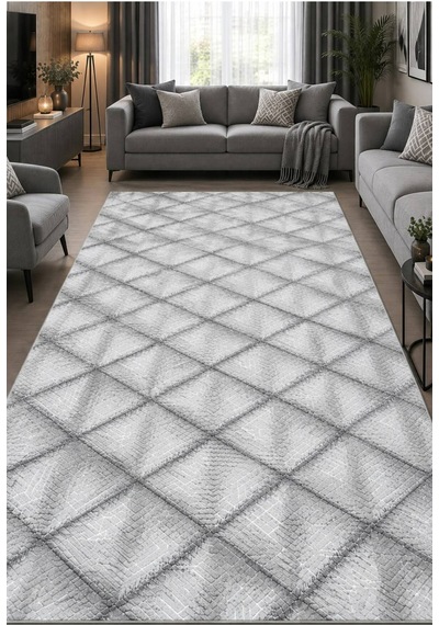Nesrin Modern 3d Kabartma Baklava Desenli Gri Salon Halısı, Toz Tutmaz Dokuma Oturma Odası Halısı