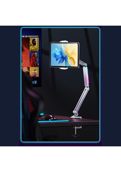 Profesyonel Ayarlanabilir Led Işıklı Uzun Kollu Alüminyum Masaüstü 14.6 İnç Kadar Uyumlu İpad İle Uyumlu Tablet Stant Ve Tutucu Cantilever Kol Tasarım, 360 Döner, Tablet Standı P67h