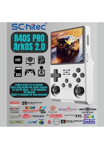 Schitec Retro Arcade R40s Pro Taşınabilir El Atari Konsolu 30.000 Oyunlu 98gb Beyaz