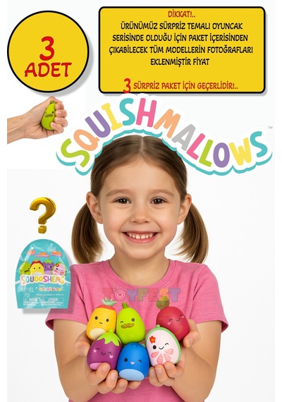 Squishmallows Squooshems 3 Adet - 6.5 Cm Sürpriz Yumuşacık Koleksiyon Oyuncağı Seri 12 Çok Renkli
