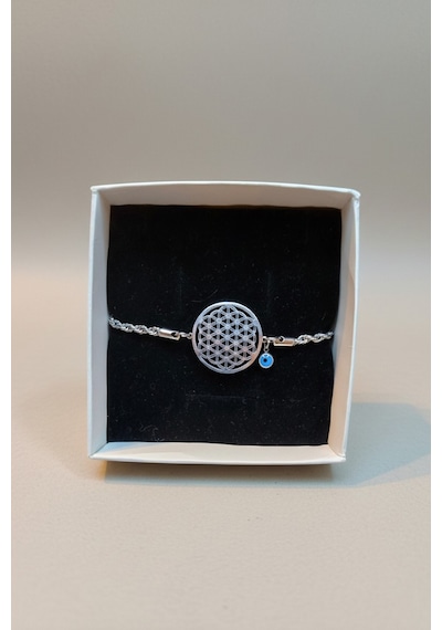 Valmont Accessories Yaşam Çiçeği Nazar Boncuklu 18+5 Cm Ayarlanabilir Gümüş Renk Kadın Çelik Bileklik