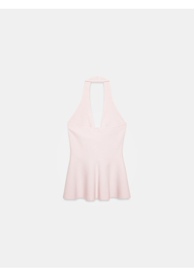 Dilvin 10787 Halter Yaka Peplum Triko Bluz-pudra
