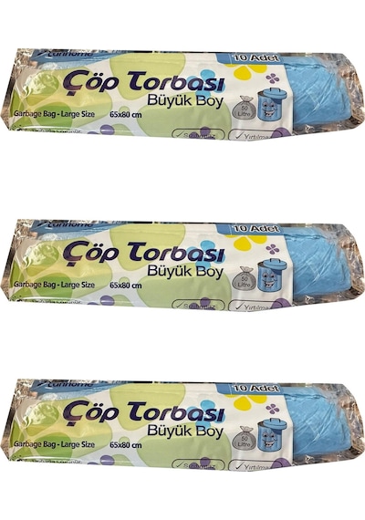 Canhome Büyük Boy Çöp Torbası 3 x 10'lu Mavi 65 x 80 CM