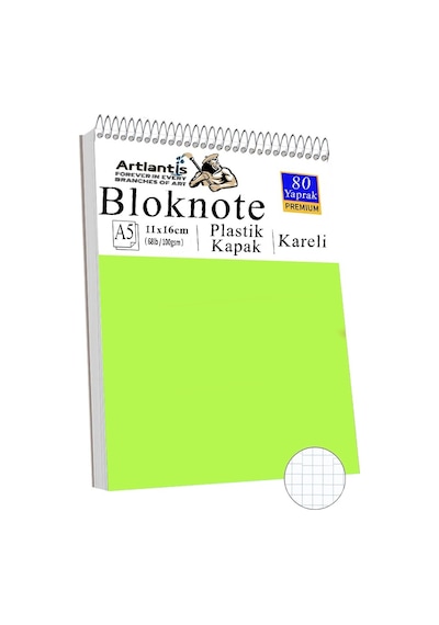 Telli Masaüstü Not Defteri Kareli A5 Orta Boy 1 Adet Masa Üstü Plastik Kapaklı Spiralli Bloknot Blocknote 80 Yaprak Büro Açık Yeşil