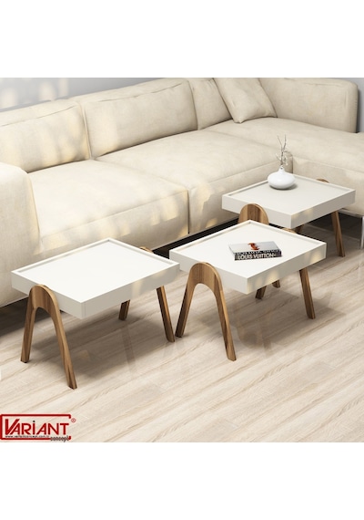 Variant Roma Tepsi Zigon Sehpa Ceviz-Metalikinci(Ekru)