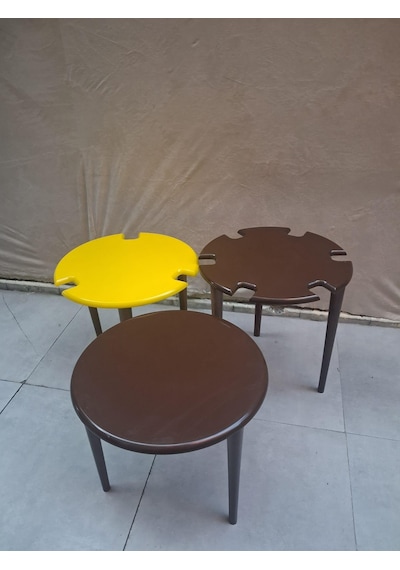 Zigon Dümen Sehpa 90610 Yuvarlak Model Kayın Torna Parlak Sarı Ceviz Uyumu Sarı