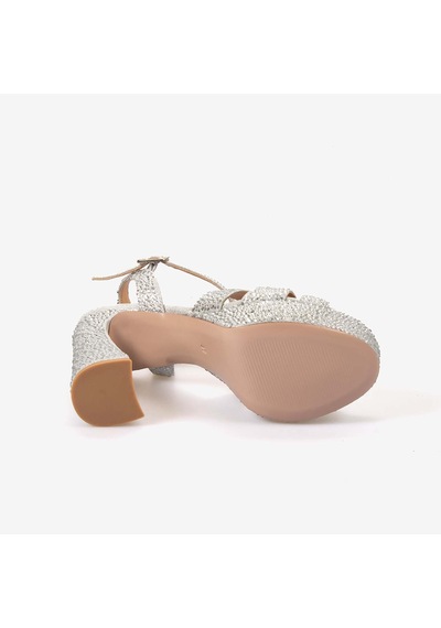 Hawen Angels Kadın Saten 12,5 Cm Platform Topuklu Taşlı Gece & Abiye Ayakkabı 380-75 Gümüş