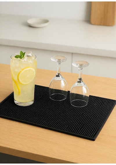 Silikon Bar Matı, Siyah, Kaymaz Tezgah Ve Bulaşık Kurutma Matı, 43x29 Cm, Mutfak Ve Bar İçin Altın