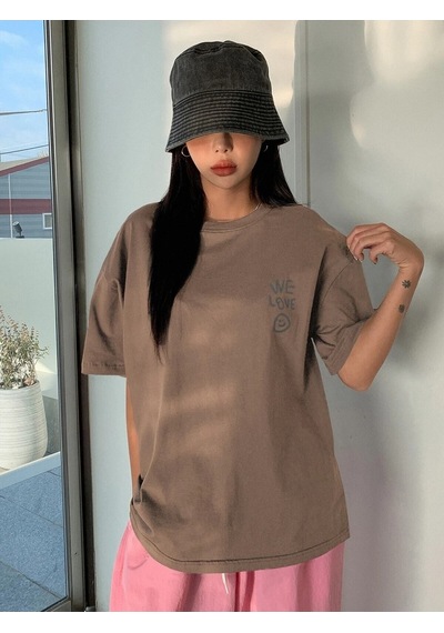 Flood Of Style Kadın Kahverengi Love Love Love Baskılı Oversize T-shirt