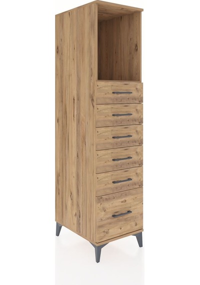 Kronos Dolap Tek Raflı 6 Çekmeceli 44x59x182 Çam-çam Atlas Çam
