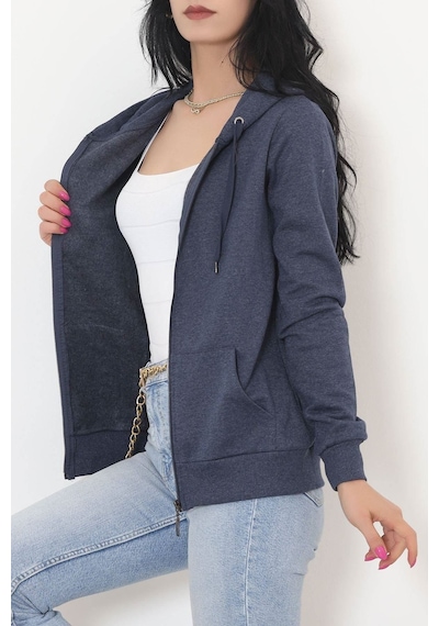 Buyers Butik - Kapşonlu Fermuarlı Sweat Koyuindigo - 11866.108. 001