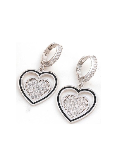Gümüş Sallantılı Kalp Kadın Küpe 14 MM-Gümüş