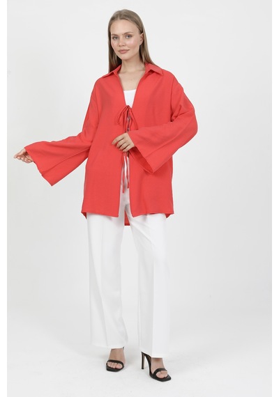 Doğal Viskon Kumaş Cepli Bağcıklı Kadın Kimono 1167 Hafif, Dökümlü, Akışkan, Yazlık Model Kırmızı Doğal Viskon Kumaş Cepli Bağcıklı Kadın Kimono 1167 Hafif, Dökümlü, Akışkan, Yazlık Model Kırmızı
