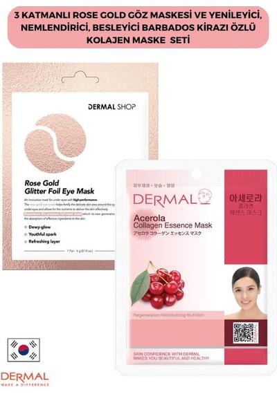 Dermal Rose Gold 3 Katmanlı Göz Maskesi + Barbados Kirazı Özlü Kolajen Maskesi 23 G