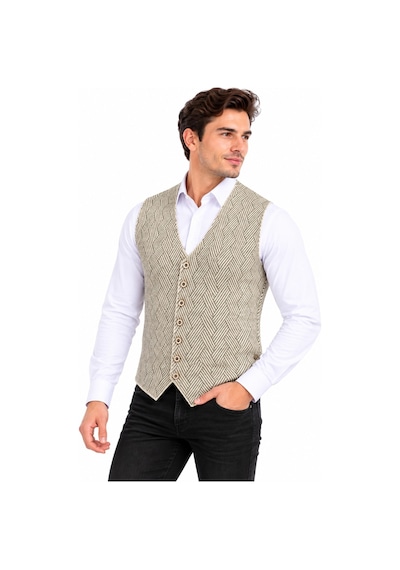 Çizgi Triko Erkek Düğmeli V Yaka Regular Kalıp Triko Yelek Bgl-st05779 Taş