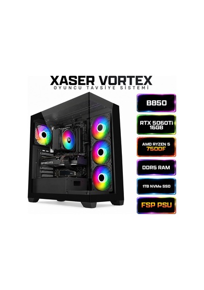 Xaser Vortex X130 R5-7500F 16 GB 1 TB SSD 16 GB RTX5060Tİ Dos Masaüstü Oyuncu Bilgisayarı