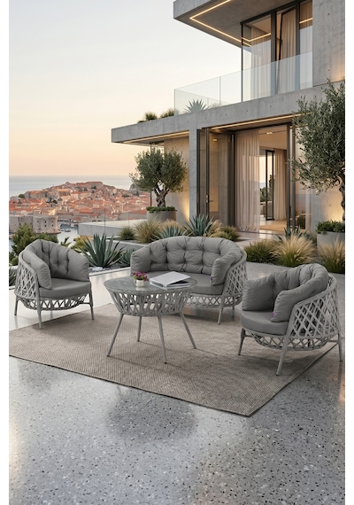 Canisa Viola Serisi 1. Sınıf 2+1+1 Gri Rattan Gri Minder Bahçe Balkon Oturma Koltuk Takımı Canisa Viola Serisi 1. Sınıf 2+1+1 Gri Rattan Gri Minder Bahçe Balkon Oturma Koltuk Takımı