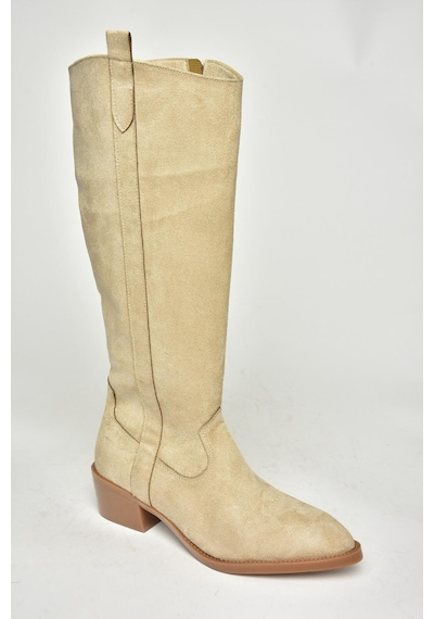 Fox Shoes T480142802 Ten Süet Alçak Topuklu Kadın Çizme Ten