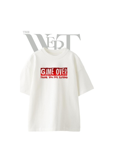 Thewert Game Over Tasarım Baskılı Ünisex Beyaz Oversize T-shirt