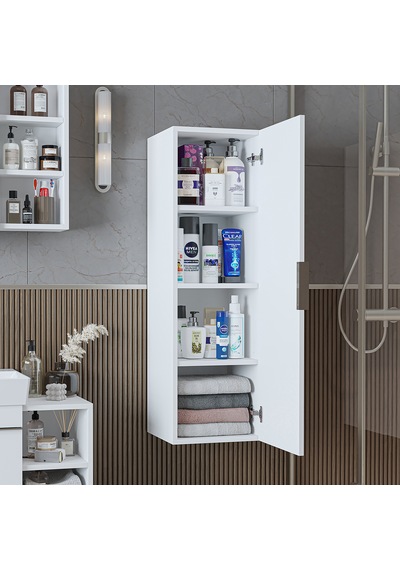 Likya Banyo Dolabı Mat Mdflam 114 Cm Banyo Boy Dolabı Beyaz