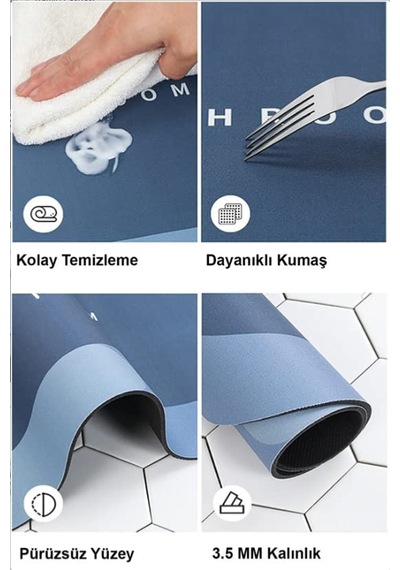 Süper Su Emici Kaymaz Tabanlı Paspas Paspası Oval Diatomit Paspas Süper Emici Paspas Oval 60x39cm Çok Renkli