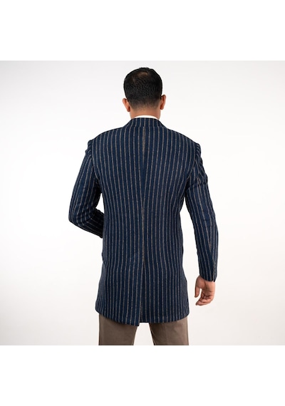 Sir Çizgili Erkek Regular Fit Kaşe Kaban