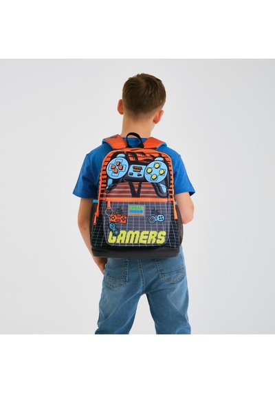 Coral High Kids Gri Turuncu Gamer Desenli Dört Bölmeli Okul Sırt Çantası 23746