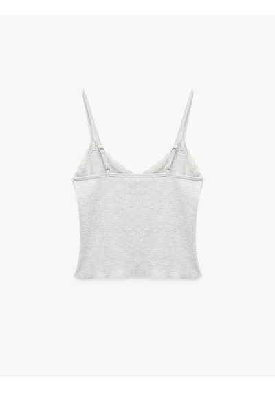 Koton Dantel Detaylı İnce Askılı Pijama Üstü Gri Melanj 6slk90058mk