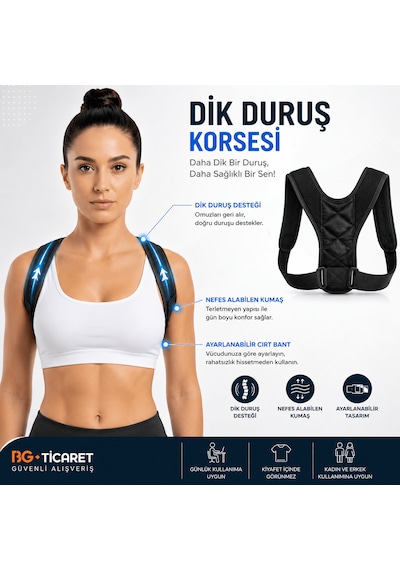 Dik Duruş Korsesi Postür Düzeltici Sırt Ve Omuz Destekleyici Ayarlanabilir Korse