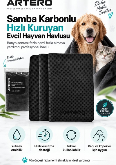 Artero Samba Yüksek Emici Mikrofiber Karbon Kedi Köpek Kurulama Havlusu