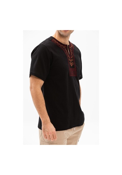 Kısa Kol Şile Bezi Bisiklet Yaka Etnik Erkek T-Shirt Siyah Syh Kısa Kol Şile Bezi Bisiklet Yaka Etnik Erkek T-Shirt Siyah Syh
