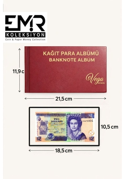 Mini Kağıt Para Cep Albümü, 20 Sayfa 40 Para Kapasiteli - Bordo Renk