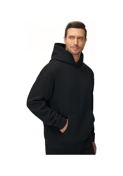 Da Vinci Erkek Siyah Oversize Basic Kapüşonlu Hoodie/sweatshirt 3 Siyah