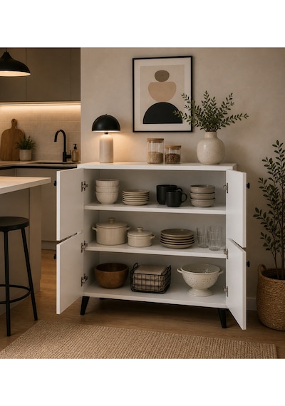 Ağlasun Model 2 Kapaklı Çok Amaçlı Dolap Ayakkabılık Kitaplık Banyo Dolabı Mutfak Dolabı Beyaz