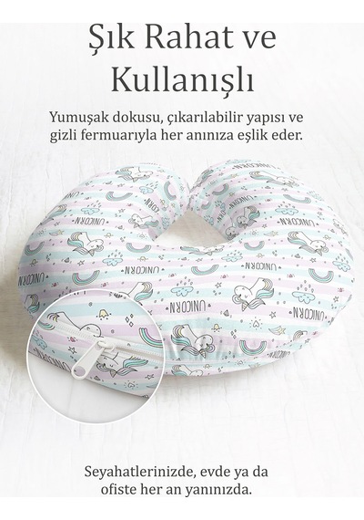Unicorn Desenli Pamuklu Boyun Yastığı-pastel Renkli Çizgi Karakter Çocuk & Yetişkin Seyahat Yastığı Canlı Dumanlı Mor