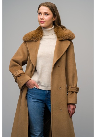 Olcay Çıkabilir Kürklü Düşük Kollu Oversize Kaban K. Kamel 3067 Koyu Sarı