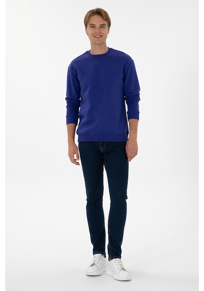U.S. Polo Assn. Erkek Comfort Fit Bisiklet Yaka Şardonlu Mor Basic Sweatshirt 50313757-VR038