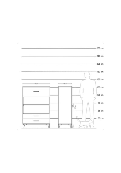 Hyperion Dolap 2 Raflı 3 Çekmeceli 88x44x134 Çam-antrasit Atlas Çam
