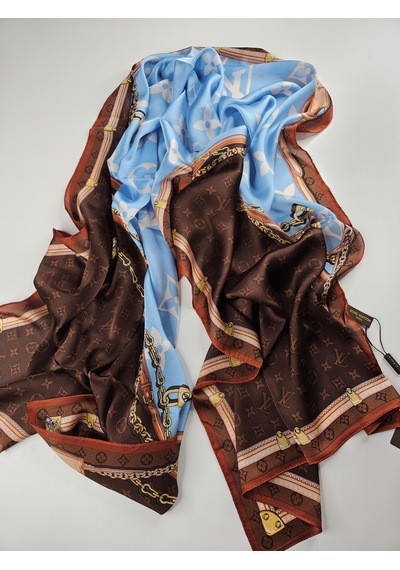 Miorel Scarfs Premium Kalite Lv Desen Vual İpek Şal Yeni Sezon Silk Scarfs Shawl Hijab Fular Bakır Kahverengi