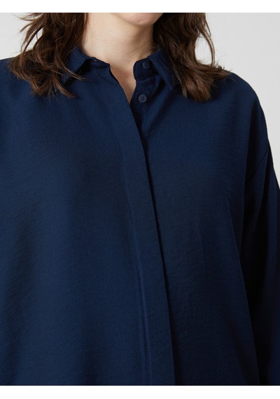 Lcwaıkıkı Classic Lacivert Oversize Armürlü Kadın Gömlek