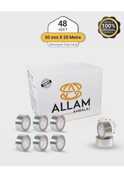 1 Koli 48 Adet Alüminyum Folyo Su Hava Yağ Kesici İzolasyon Bandı 50mm X 20 Mt Isıya Dayanıklı Bant