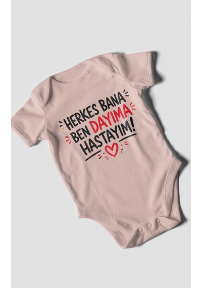 Morivokids Herkes Bana, Ben Dayıma Hastayım Kısa Kollu Bebek Body %100 Pamuk Pastel Pembe