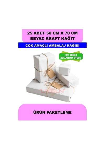 25 Adet 50cm X 70cm 120 Gr. Çift Yönlü Beyaz Kraft Ambalaj Kağıdı, Hediye Ürün Paketi, Oto Paspası, Çocuk Etkinlik