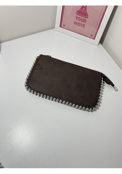 Larolina Stores Kadın Zımbalı Çapraz Zincir Askılı El Ve Omuz Çantası Süet Kahverengi