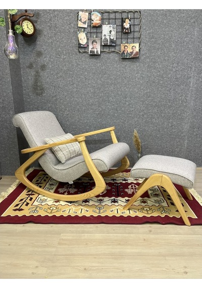 Asedia Ekol Naturel Taş Gri Ahşap Sallanan Sandalye Dinlenme Koltuğu
