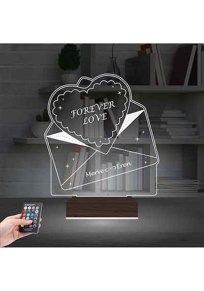 Luvivia Sevgiliye Hediye Kalp Zarf Kişiye Özel 3d Lamba - Masa Gece Lambası