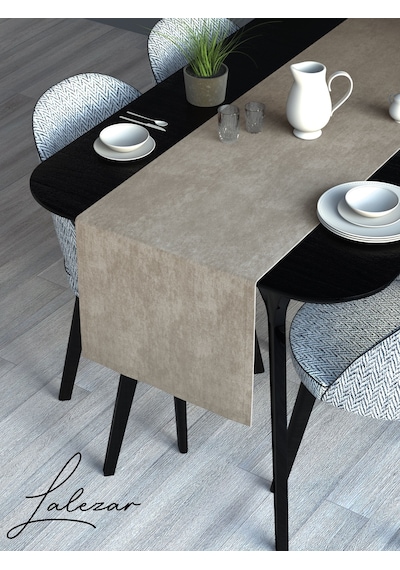 Kadife Efektli Taş Rengi Aura Serisi Runner 40 X 140 Taş Rengi