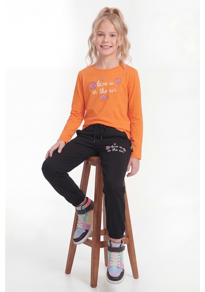 Fyk Kids Yuvarlak Yaka Uzun Kollu Baskı Detaylı Kız Çocuk Alt Üst Takım Turuncu