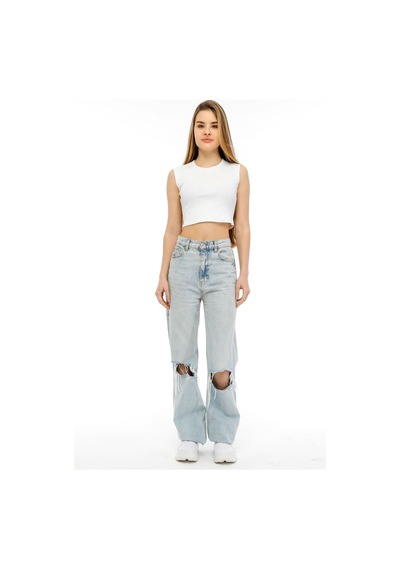 Bella Dossi Rahat Beyaz Kaşkorse Kolsuz Sıfır Yaka Kadın Crop Top Beyaz
