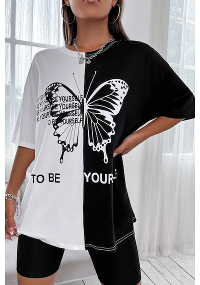 Unisex To Be Yourself Baskılı Tasarım Tshirt Siyah